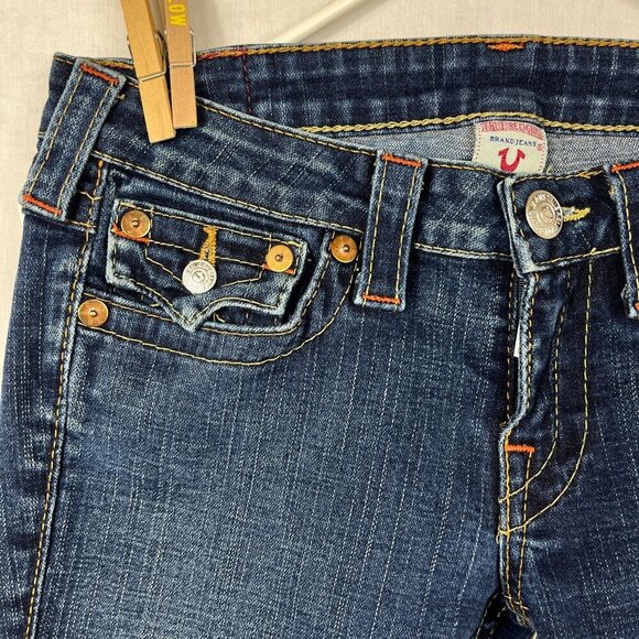 True Religion Becca Low Rise Flare Bootcut Jeans Women 30 Waist Y2K 00s Dark USA - Picture 3 of 16